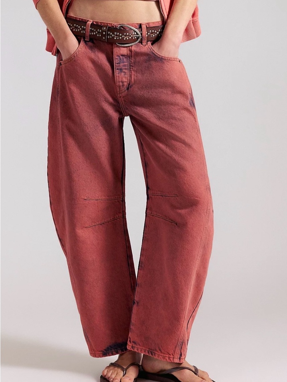 We The Free Wide-Leg Jeans in Washed Terracotta Red
